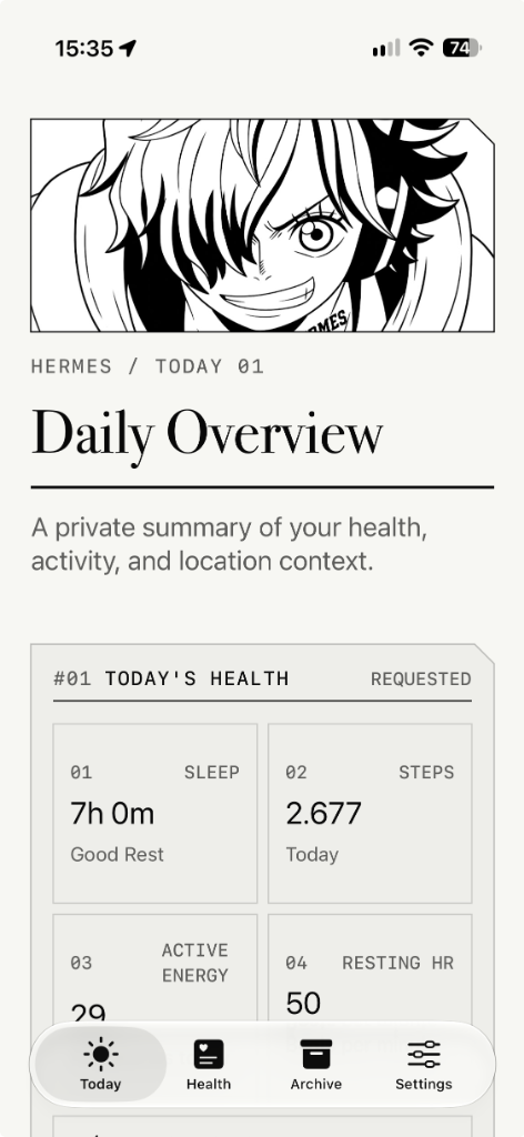 iPhone Screen: Hermes Companion Daily Overview