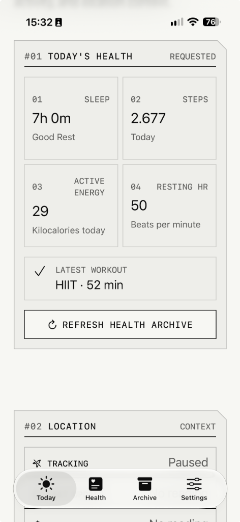 iPhone Screen: Hermes Companion Health Archive