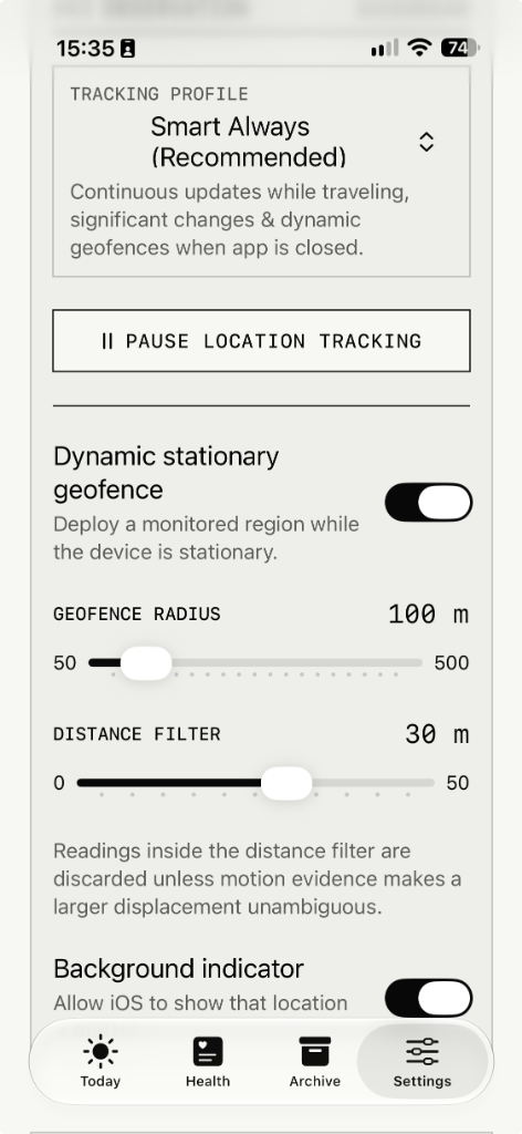 iPhone Screen: Hermes Companion Tracking Settings